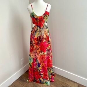 Marciano Hot House Hibiscus Cut Out Maxi Dress Size XS Resortwear Beach Tropical